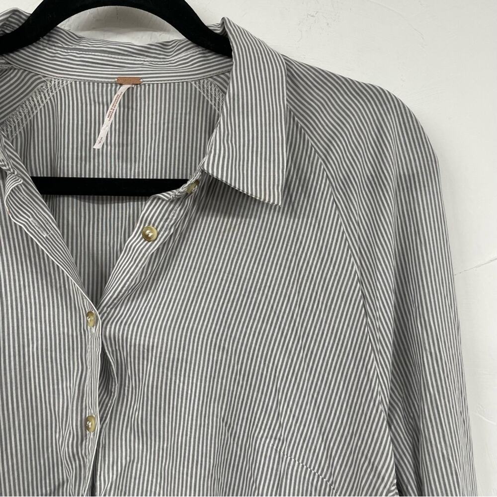 Free People Grey & White Striped Ruffled Tiered Long Sleeve Blouse Womens S Top - Picture 5 of 10